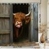 Funny Highland Cow In Barn Shower Curtain Waterproof Easy To Clean Privacy Protection Print Farm Animal Art Design Rustic12Kooks
