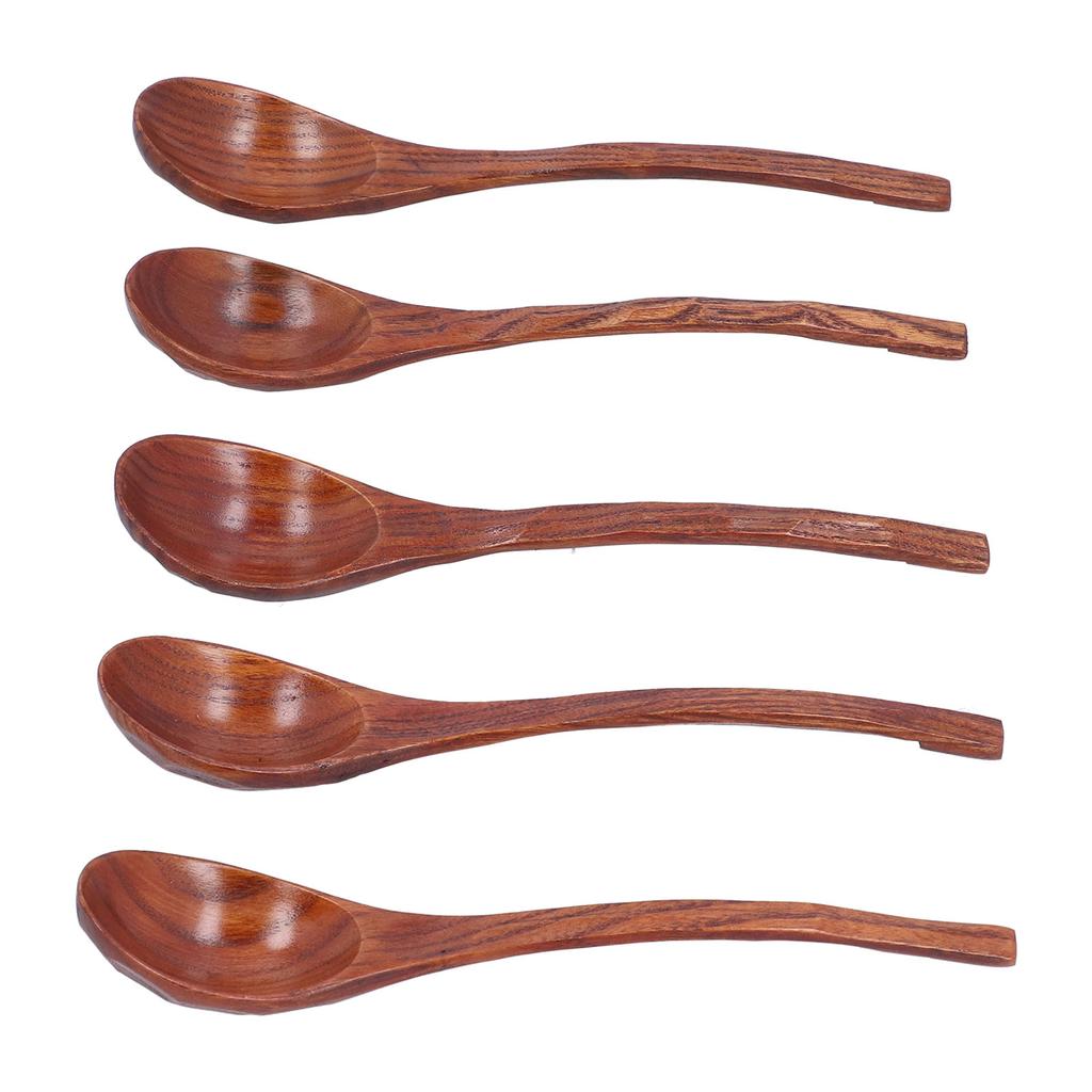 5pcs Wooden Spoon Non Slip Slow Heat Conduction Table Spoon with Long Handle for Cooking Stirring Hot Soup
