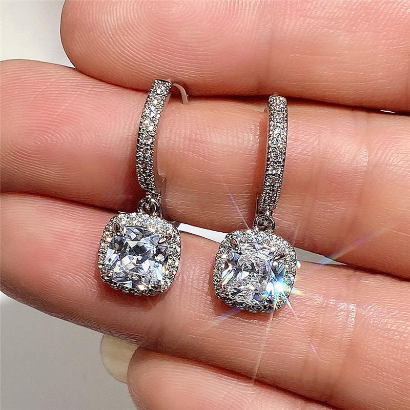 Earrings, Fashionable Bright Square Diamond Zircon Women'S Earrings, Light Luxury Commuter Ear Hooks