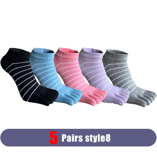 5 Pairs Woman Girl Toes Socks Ankle Cotton Bright Color Fashions Striped Love Cute Sweat-Absorbing  Low Cut Five Finger Socks