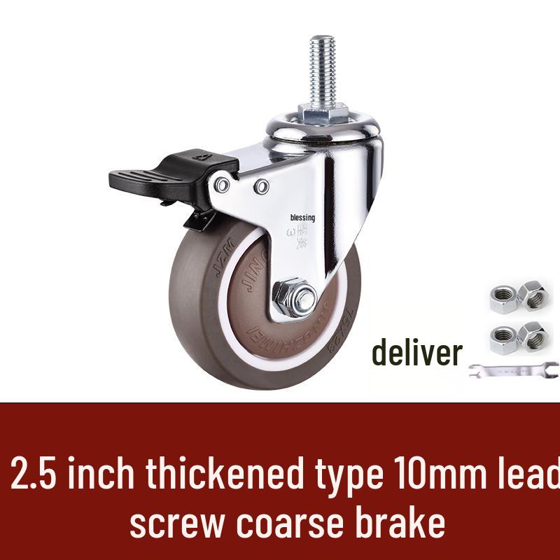 Rueda giratoria de goma universal con freno y rodamiento silencioso - Rosca M6/M8/M10/M12, Rodillo blando