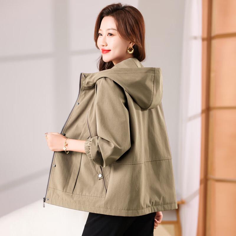 Yalu Women's Casual Hooded Windbreaker Jacket for Mature Women