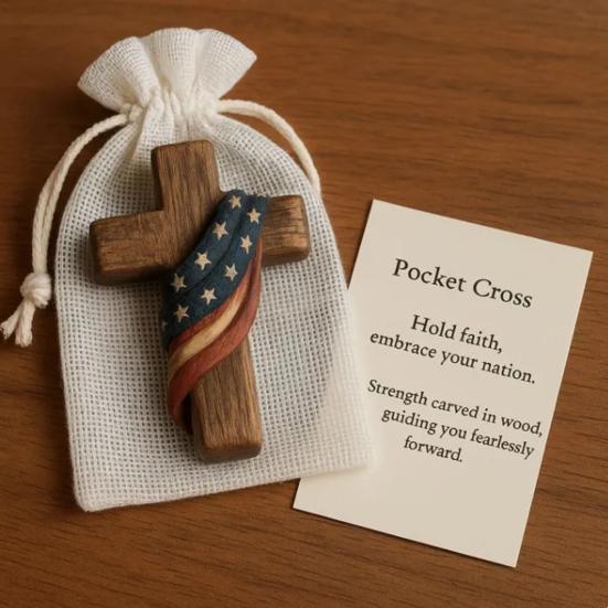 1/2 Stück Glaube Stärke Taschenumarmung mit Inspirationskarte Tragbare Holz Patriotische Glaubensmarke Dekoration Christliche Religiöse Geschenke