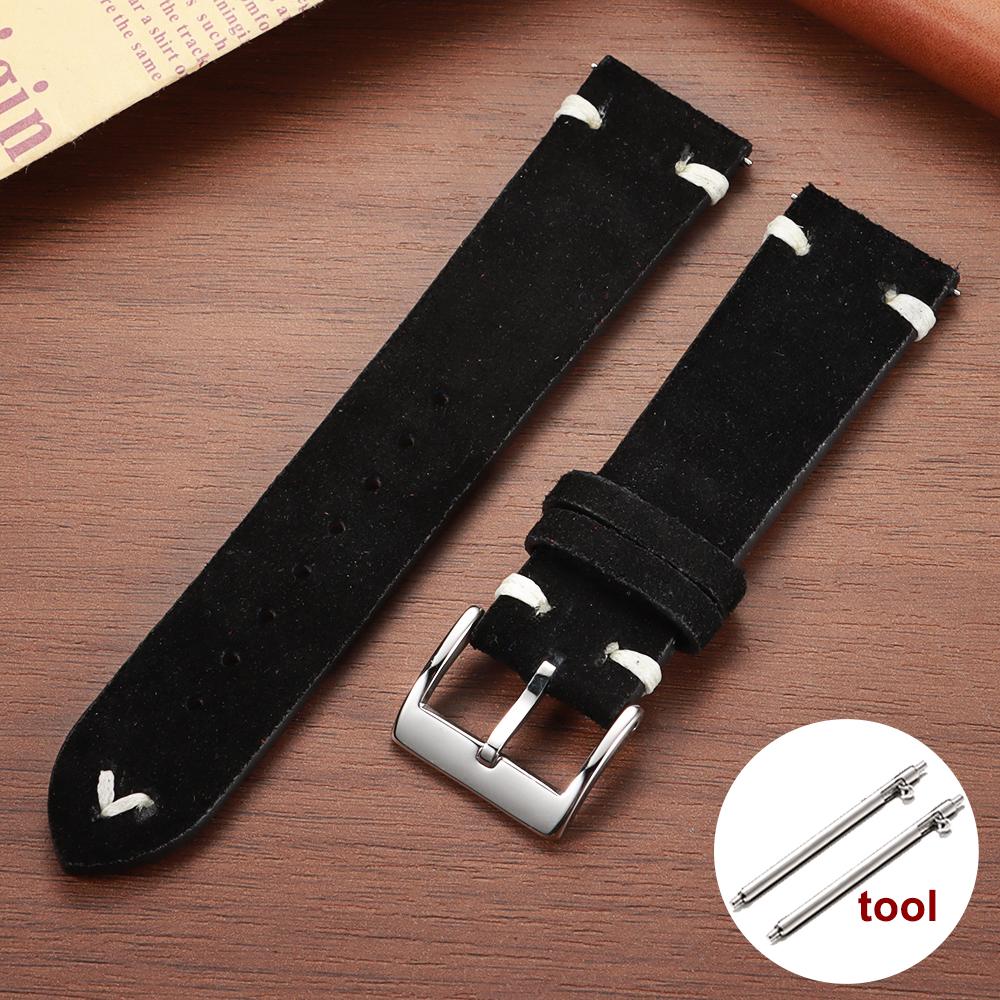 Soft Suede Genuine Leather Watch Strap 18mm 20mm 22mm for Samsung Watch6 5/4/3 Calfskin Bracelet Handmade Stitching Wristband