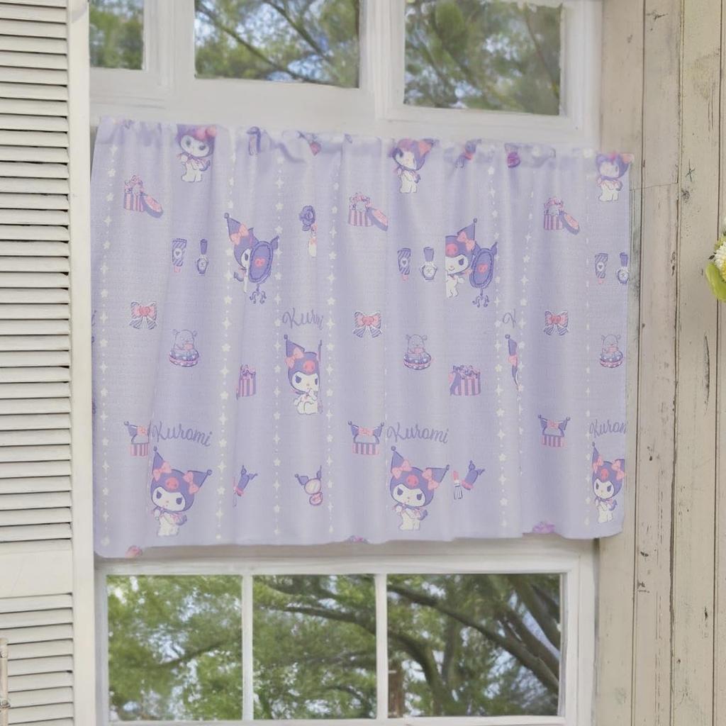 Sanrio Kuromi Cafe Curtains, 3 Sizes Available, 145x45cm, Small Window Curtains, Heat Blocking, Insulating, and Warm, Kuromi-chan, Official Sanrio
