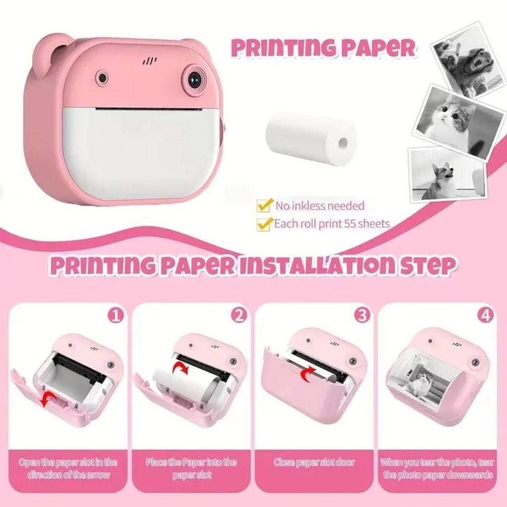With Print Paper Children Digital Camera 1080P HD Recording Mini Instant Print Toys  Girls