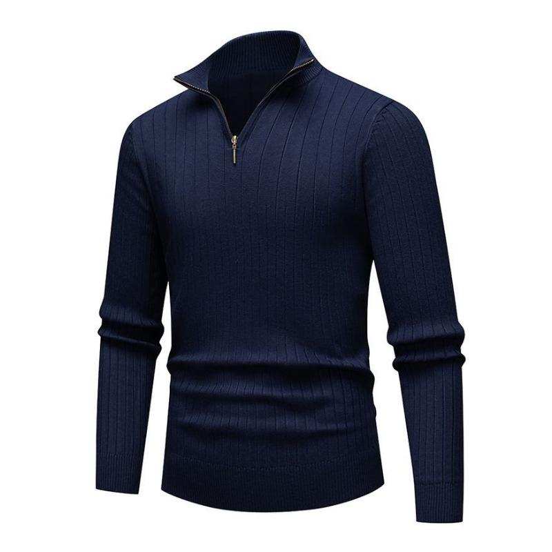 Half Zip Stand Collar Men Solid Color Casual Knitted Pullover Sweater