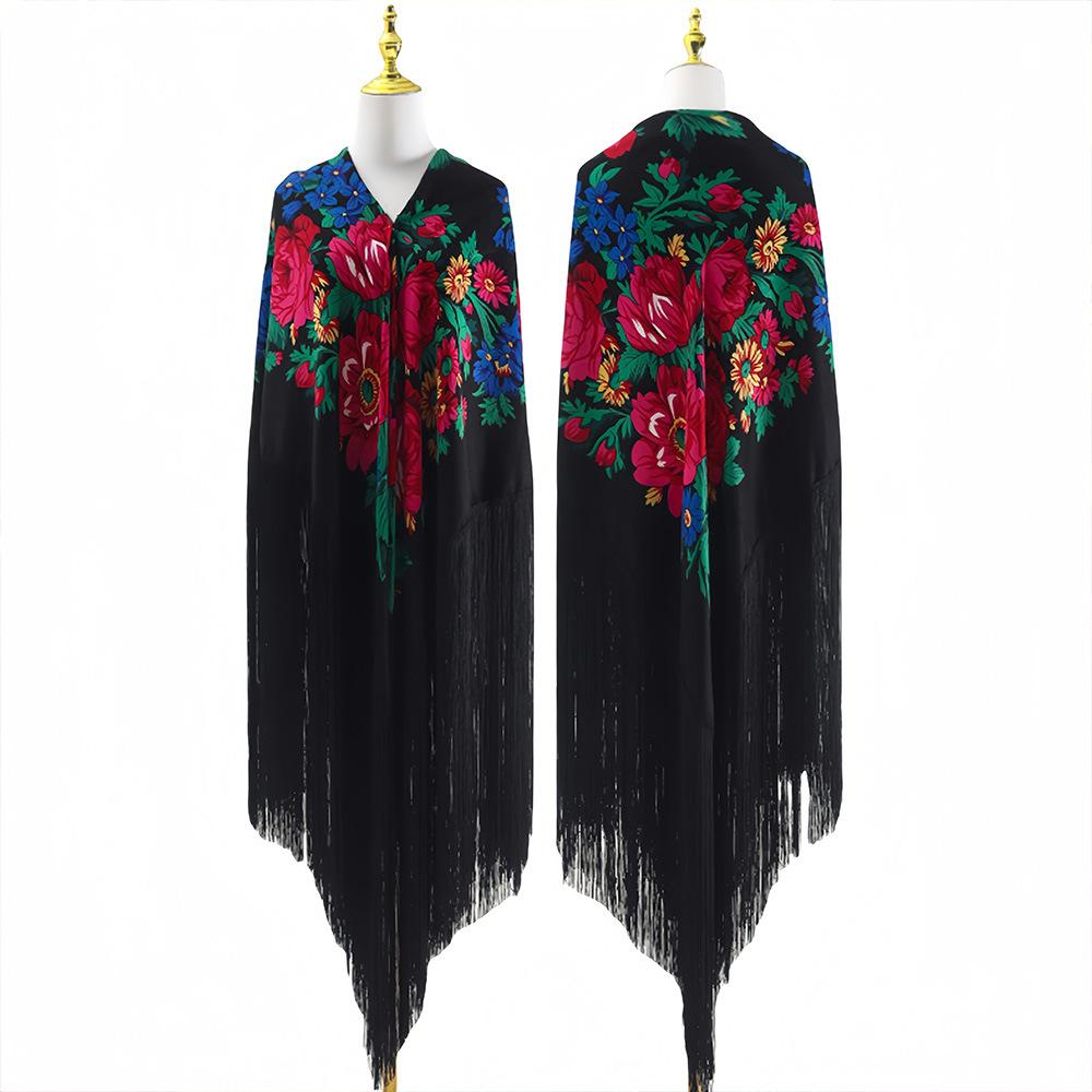 

Peony Flower 50cm Elegant Long Tassel Ethnic Style Retro Warm Shawl Scarf