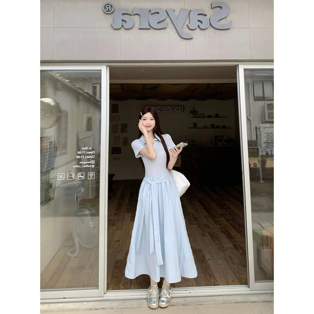 Polo Collar Tie-Waist Slimming Long Dress - Women's 2026 Summer Collection