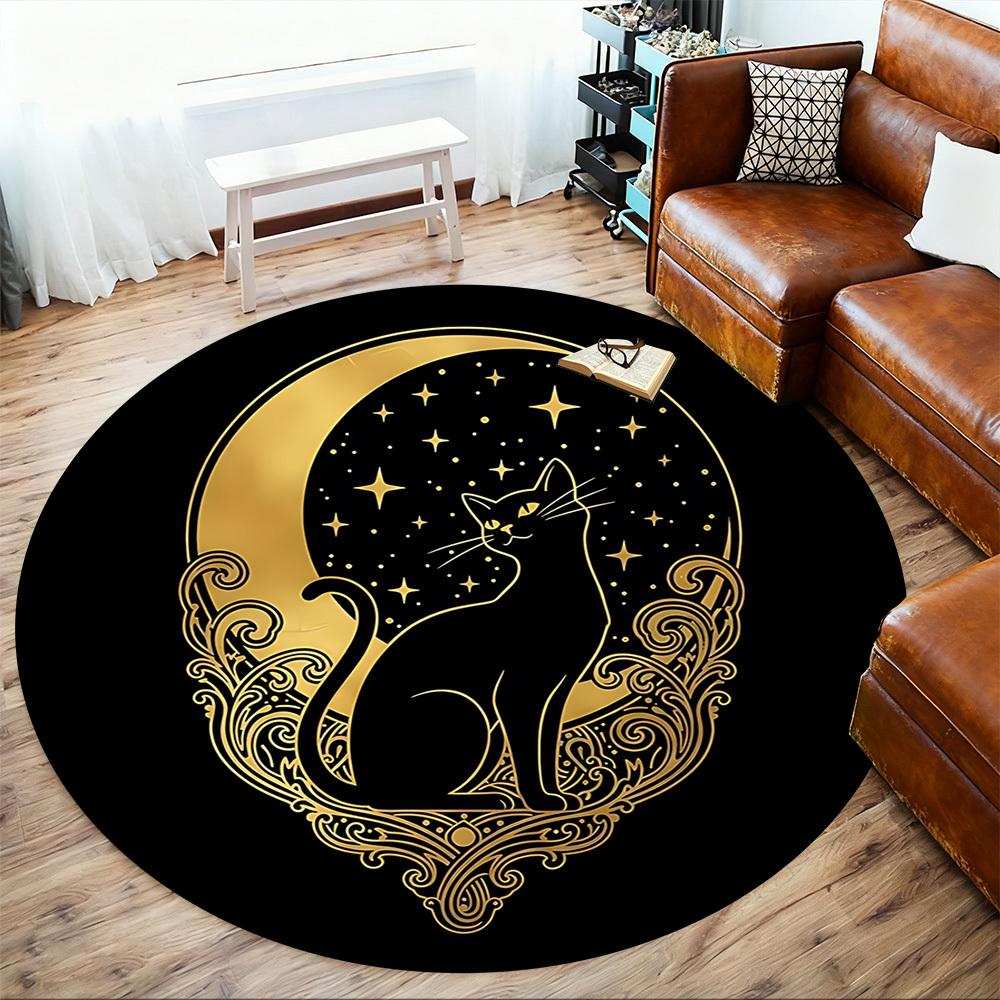 1pc Cat Moon Round Chair Mat Area Rug - Non-Slip, Floor Mat for Office, Bedroom, and Indoor Decor C1125402