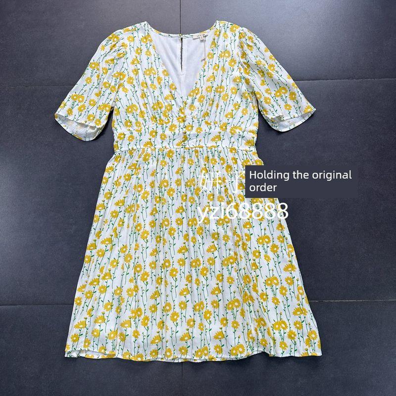 Export 3 Colors Fresh Plaid Exquisite Daily Casual Holiday Tea Dress Cute Cute A- line V Neck Dress