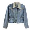 European Station spring new bead-encrusted short denim jacket women's contrasting color waist jacket cross-border trendy brand