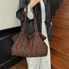 Women's Large Capacity Velvet Leopard Print Shoulder Bag - Retro Korean Style