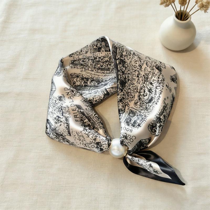Simulation Silk Satin Temperament Magnetic Suction Small Silk Scarf Women'S Thin Pendant Clavicle Silk Scarf Fashion Versatile Neck Scarf Women