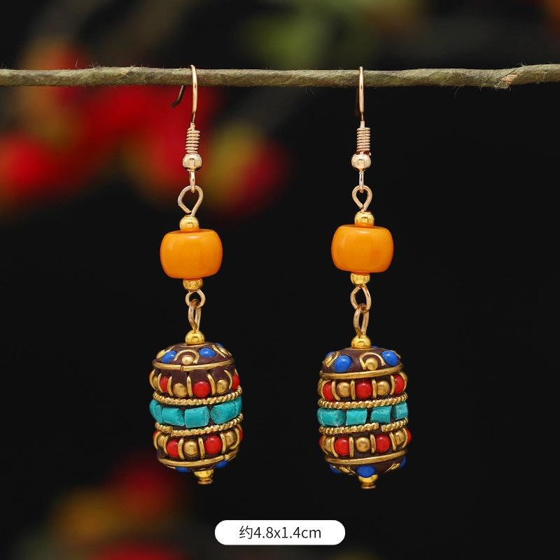 Retro Exotic Style Nepalese Earrings Tibetan Niche Design Personalized Long Earrings Simple Earrings Women