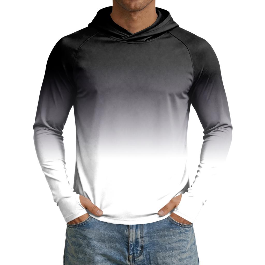 Men's 50 Plus Sun Hoodie Long Sleeve Lightweight Stretch Quick Dry Hooded Shirt for Outdoor Activities