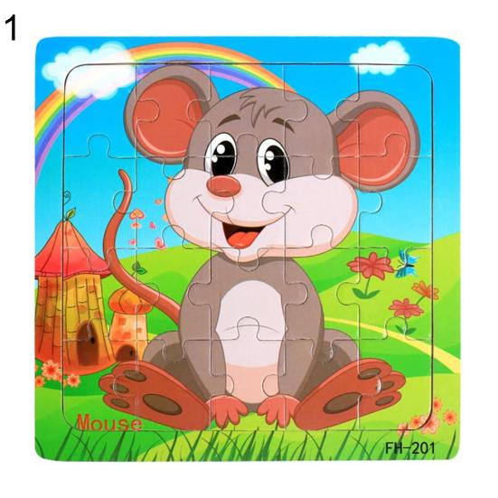 20Pcs Wooden Puzzle Toys Cartoon Animals Intelligence Educational Kids Gift