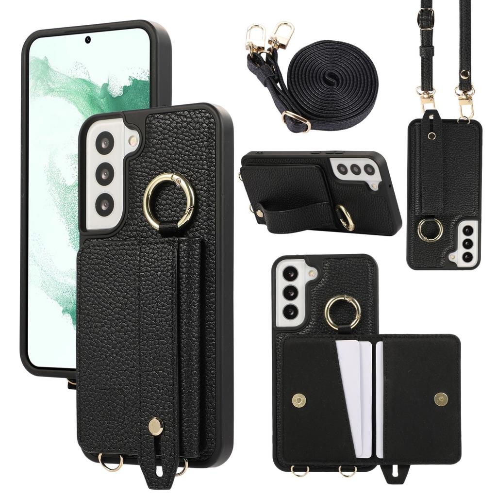 For Samsung Galaxy S22 & S22 Plus Case PU Leather Wallet Bag Grip Strap Holder Shoulder Long Crossbody Lanyard Ring Clasp Cove