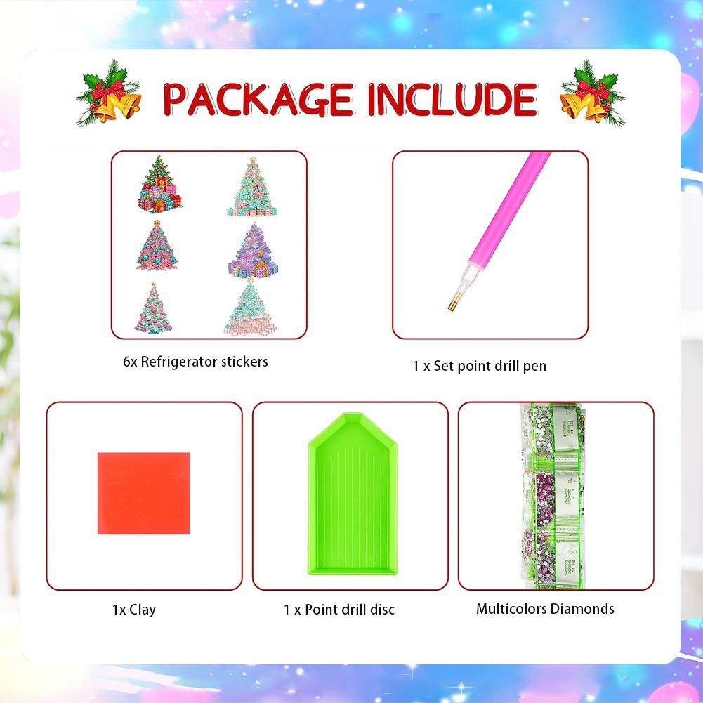 6Pcs Acrylic Christmas Diamond Art Fridge Magnet Diamond Art Magnets Decals Diamond Painting Fridge Magnet for Car Mailbox Decor