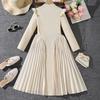 Girls' 8-12 Years Dress – Autumn New Arrival: Stand Collar Elegant Pleated Long-Sleeved Formal Gown