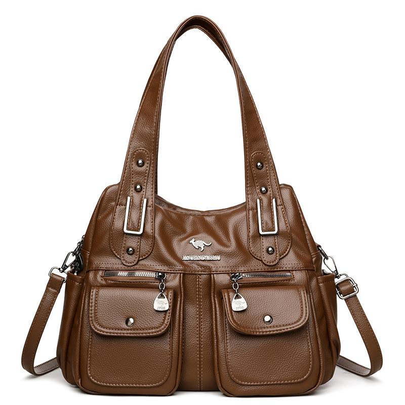 Weiche Leder Schultertasche mit großer Kapazität Tasche für Frauen mittleren Alters Muttertasche Pendler Mehrfachtasche Umhängetasche