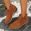 Women's Chunky Single Boots Autumn New Round Head Suede Hollow Breathable Non-slip Short Boots