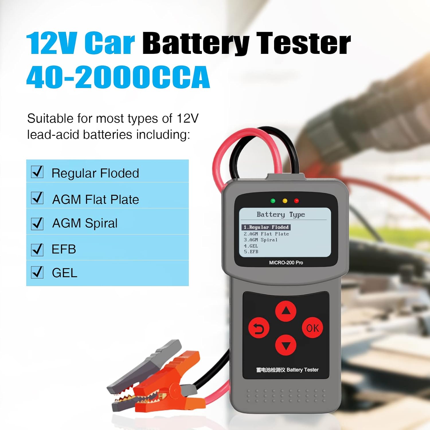 

Car Battery Tester 12V/24V 40-2000CCA Load Tester for Car/SUV/Light Truck United States
