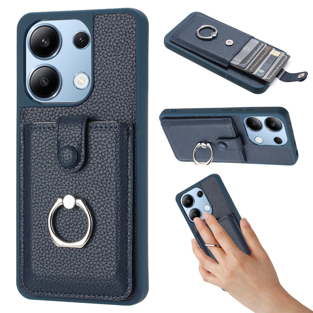 For Xiaomi Redmi Note 13 4G Case Drawing Type Card Slots Litchi Texture Leather Back Cover with Ring Kickstand