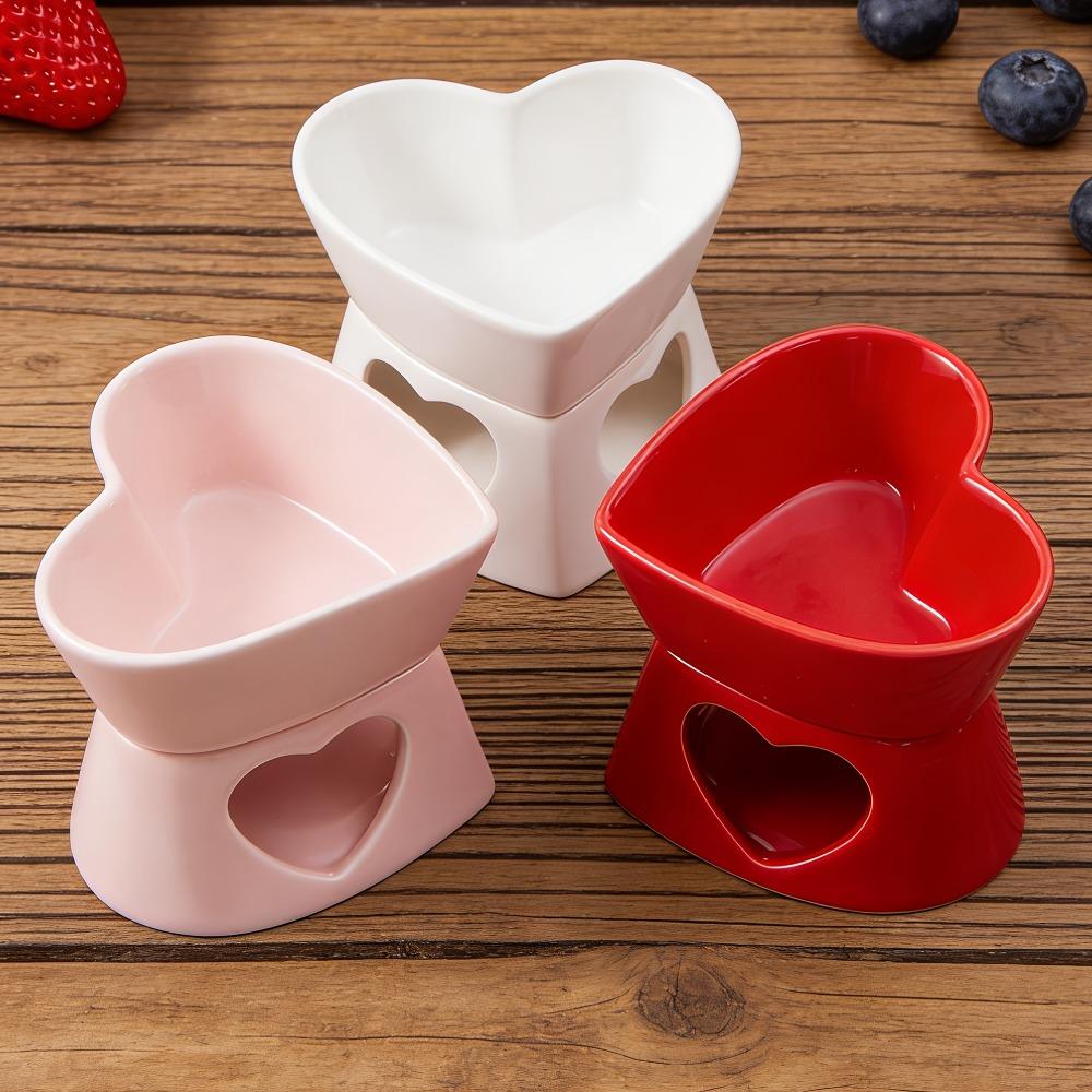 Ceramiczny Podgrzewacz do Masła Zestaw Fondue Garnek do Topienia Zestaw Rozpuszczania Popularny Garnek Miska w Kształcie Serca Na Ser Czekoladę Karmel Z Widełkami
