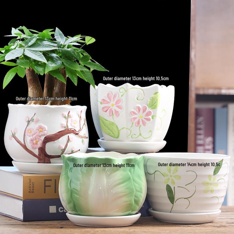 Elegant White Ceramic Flower Pot with Tray - Ideal for Ivy, Spider Plants, and Succulents