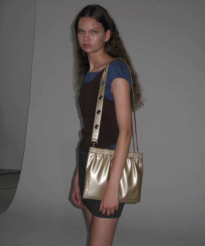 Partimento Women 2Way Studded Shirred Flat Bag_Gold