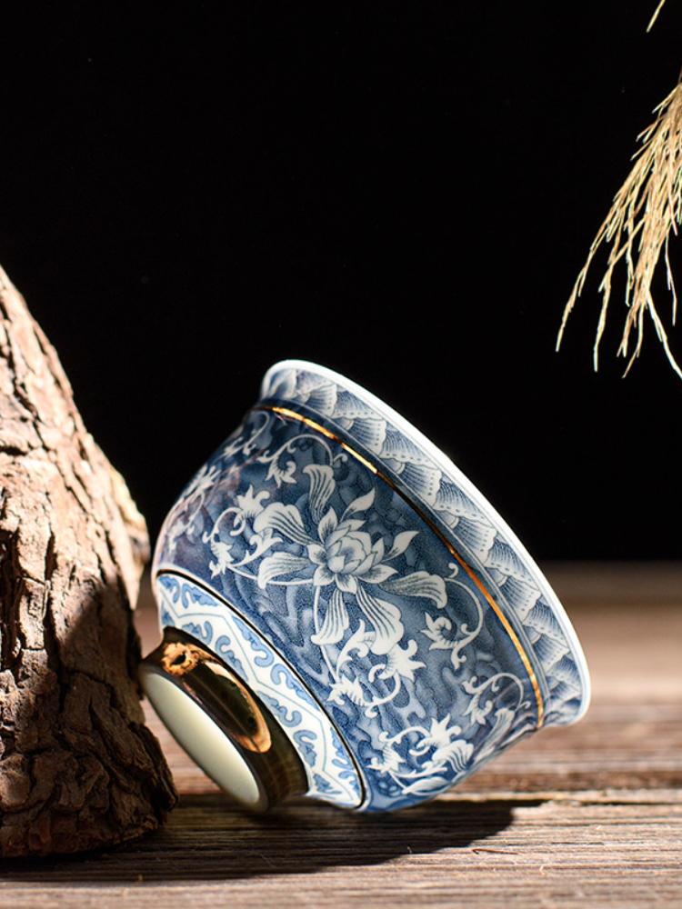 Blue and White Porcelain Tea Cup Retro Master Cup Small Tea Bowl Ceramic Kung Fu Tea Set Phnom Penh Tea Bowl Single Cup