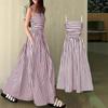 Summer New Striped Suspender Dress for Women, Elegant High Waisted Off Shoulder Maxi Dress, European American Style