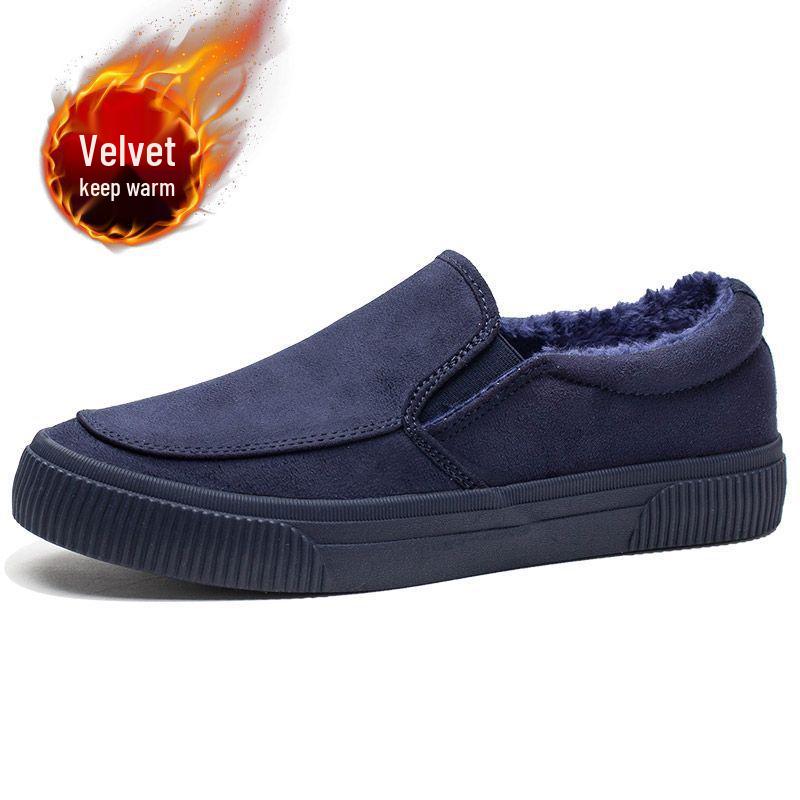 Men's Winter Fleece-Lined Canvas Loafers - Slip-On, Warm Casual Shoes