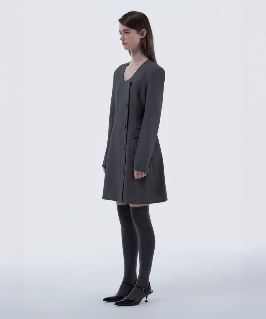 Mausolleum Jenn Round Neck Suit Jacket Dress - Gray