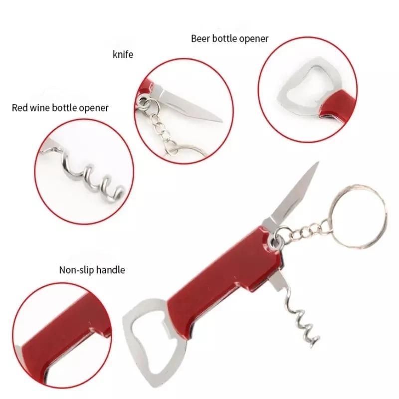 3 In 1 Keychain Beer Bottle Opener Stainless Steel Portable Red Wine Beer Bottle Opener Foil Cutter  Kitchen Tool