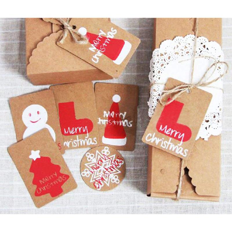 50Pcs Merry Christmas Hat/Boot/Snowflower/ Snowman Tags Cards for Wrapping Baking Decor