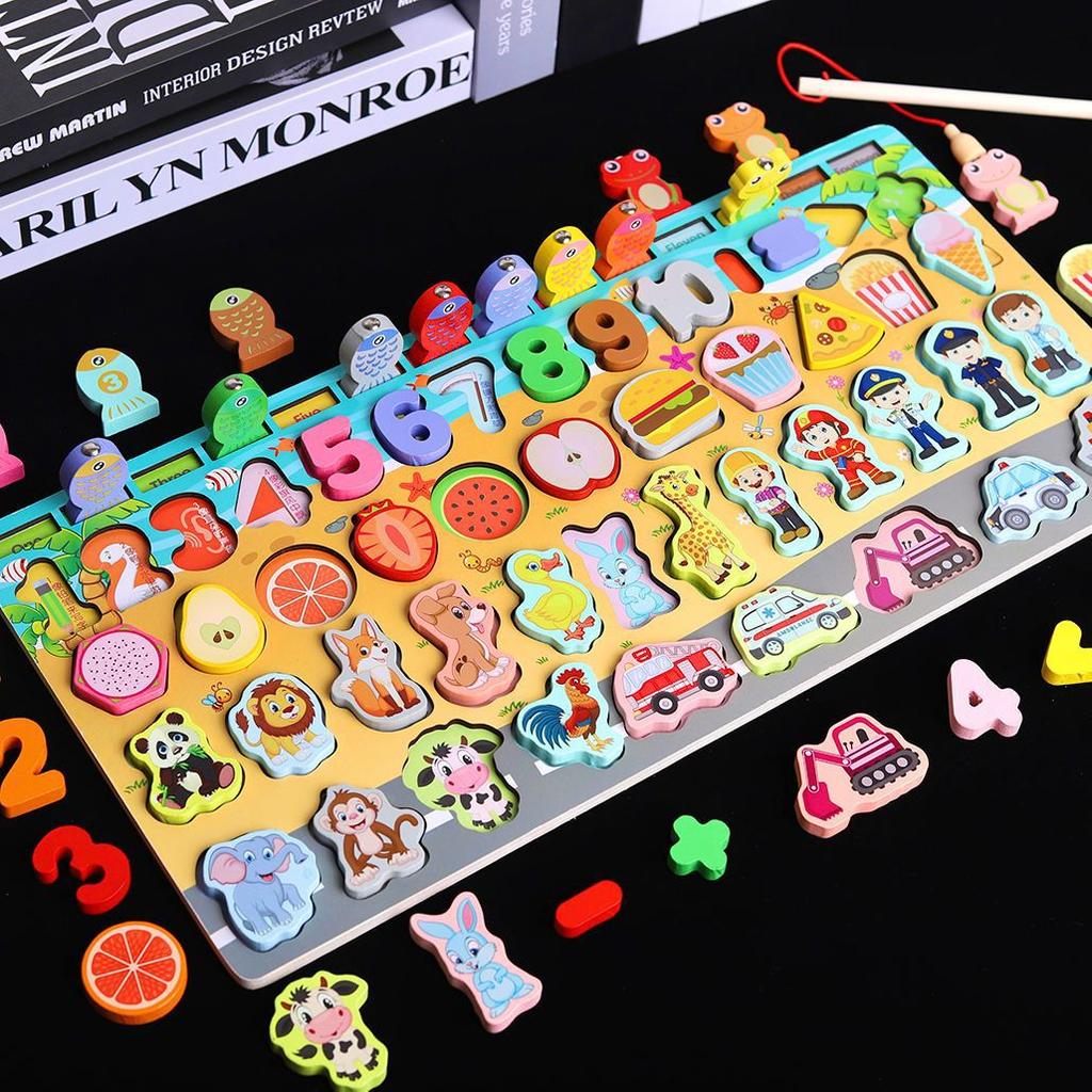 Wooden Toys Preschool Children Fire Truck Board Math Fishing Games Early Toys For Kids Xmas Gifts toy