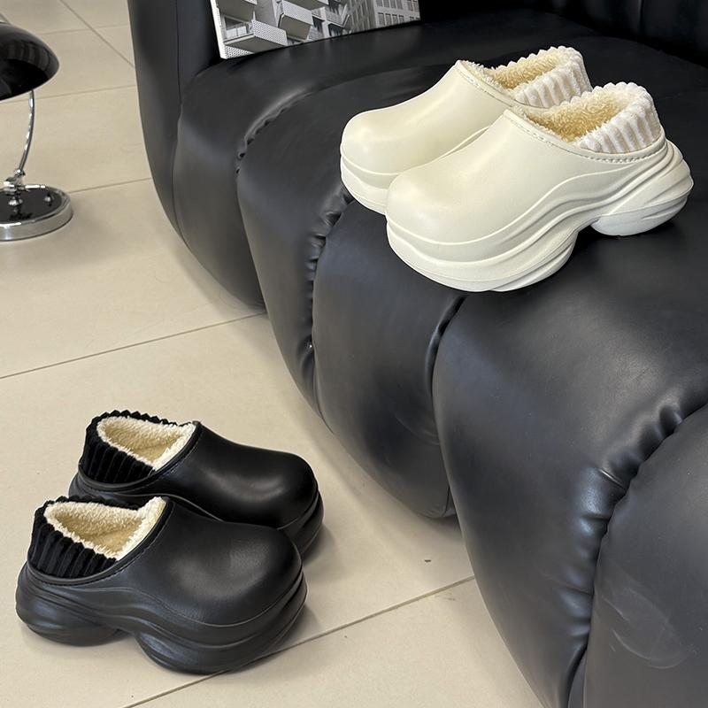 Fashion 2025 New Chunky Platform Plush Slippers Women Waterproof Windproof Eva Cotton Shoes Woman Comfort Fleee Lining Clogs Slippers