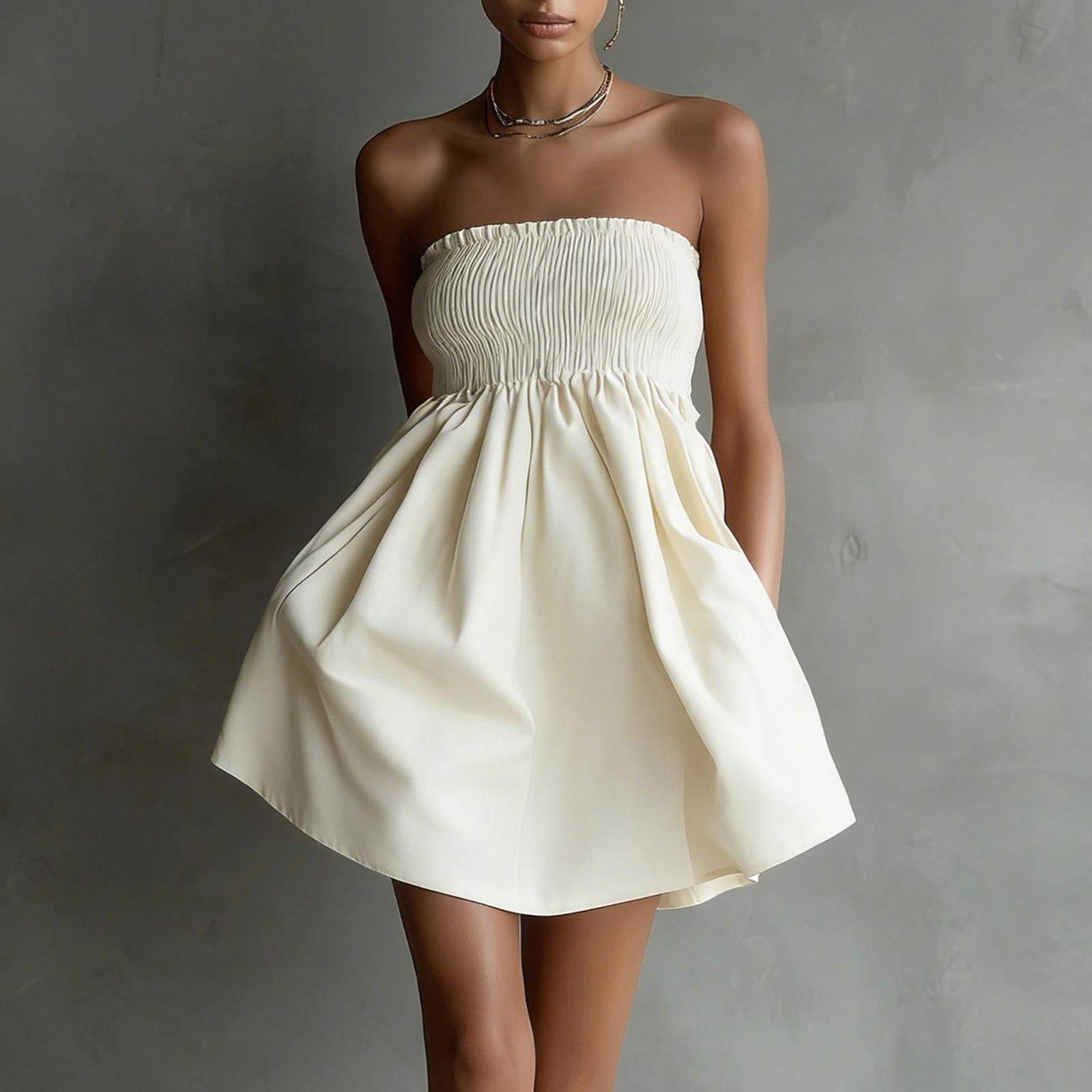 

Ladies Casual And Fashionable Strapless Sexy Dress XL білий