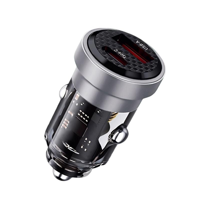 High Speeded Car Charger Transparent Metal Plug PD3.0 Double Port Rapid Charging With Intelligent Chip for Vehicle