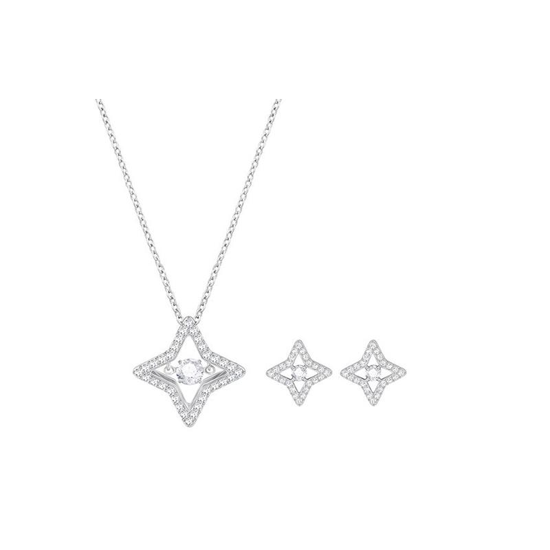 Swarovski Sparkling Dance Brilliant Star Ring Set Crystal Necklace Women s 5349667 серебряный