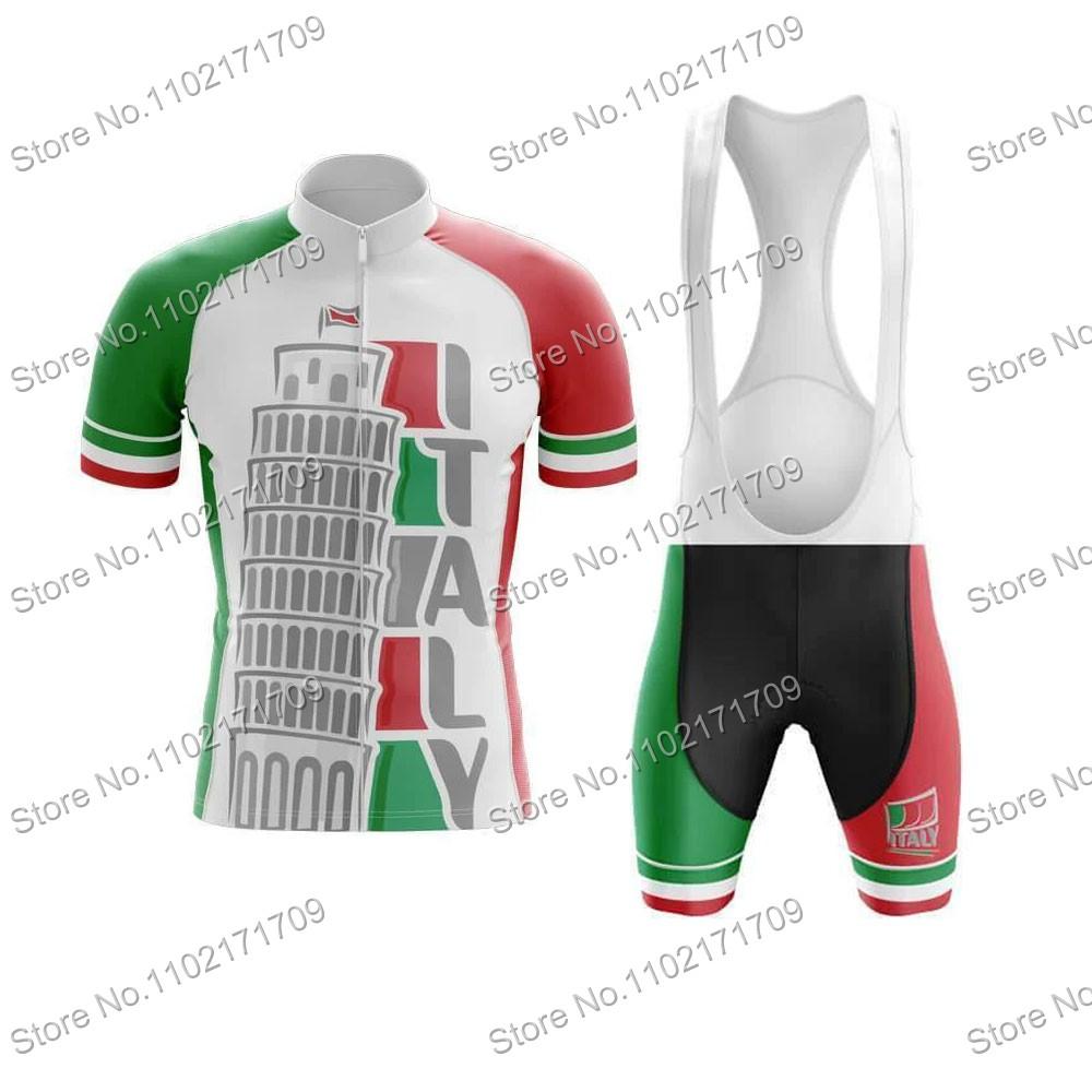 Set Maglia Ciclismo Classica Squadra Italia Uomo Donna Bandiera Italia Abbigliamento Ciclismo Bianco Verde Nero Maglia Bici da Strada Completo MTB Ropa