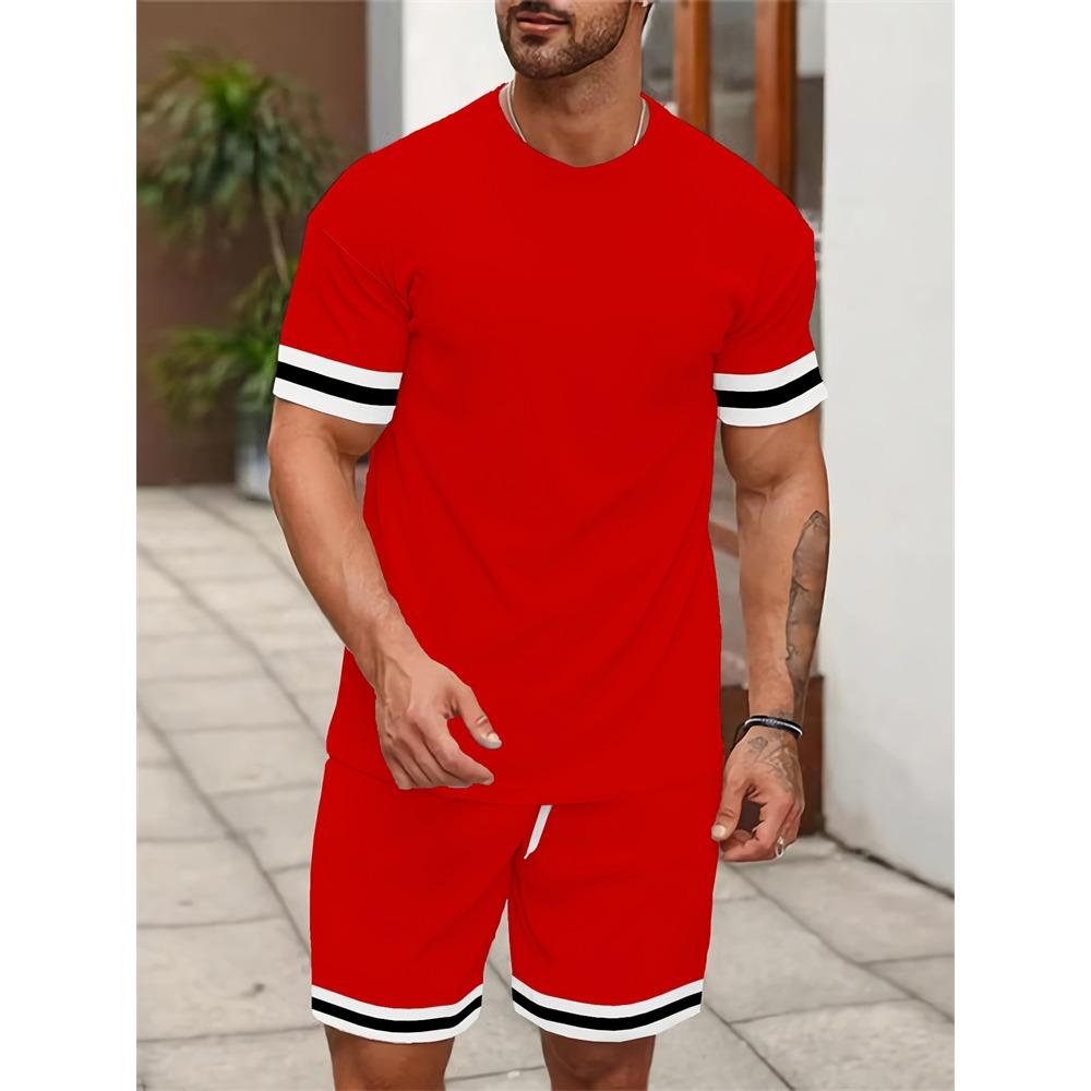 Summer Men's Personalized Two-piece Short-sleeved Cartoon Duck Print Drawstring Shorts Fashion Outdoor Large Size Sports Suit
