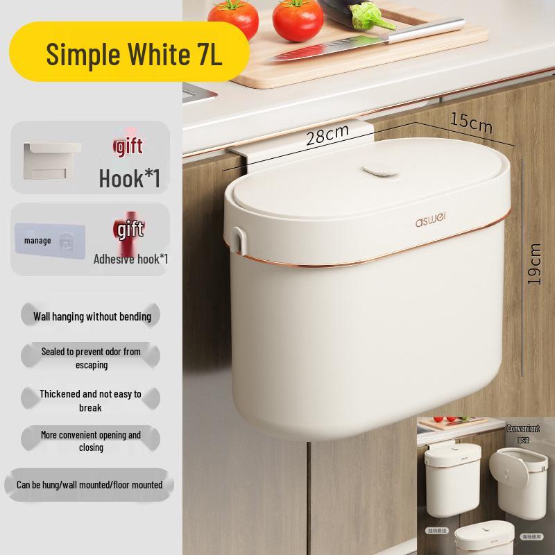 

Wall-Mounted Kitchen & Bathroom Trash Can with Lid - Slim Waste Basket for Tight Spaces