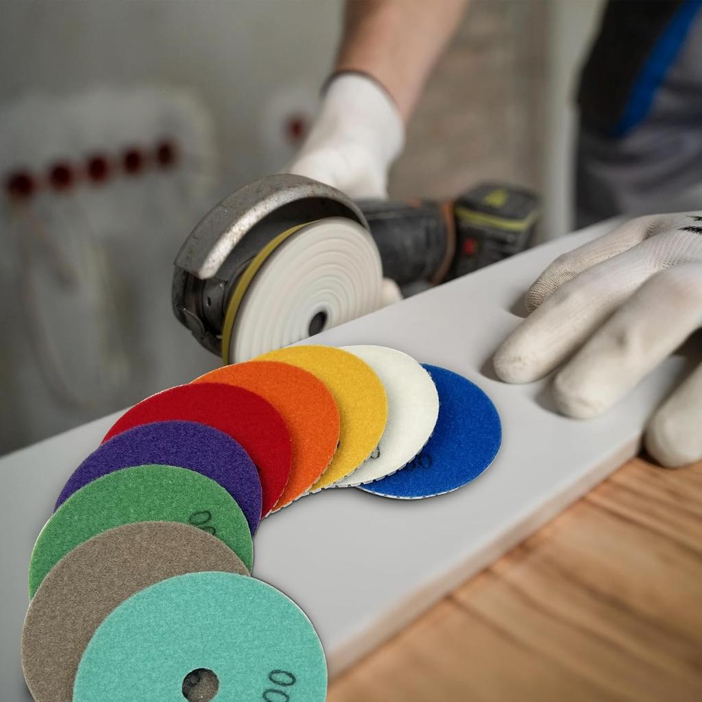 Diamant Polierscheiben Set Nass/Trocken Quarz Polierkit, Granit Stein Beton Marmor Fliesen Polierpads für Schleifer, 12 Stück 4 Zoll 50#-8000# Körnung Pads