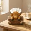 Stilvoller Tischaufbewahrungshalter für Gewürzflaschen/Taschentücher mit Hochlandrind, Harz-Dekoration im Landhausstil, Einzigartiger Einweihungsgeschenk-Organizer, Box
