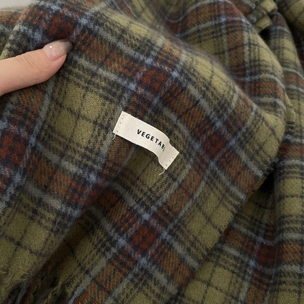 Plush Winter Cashmere Scarves Tassel Long Shawl Thicken Plaid Wool Scarf  Women/Men