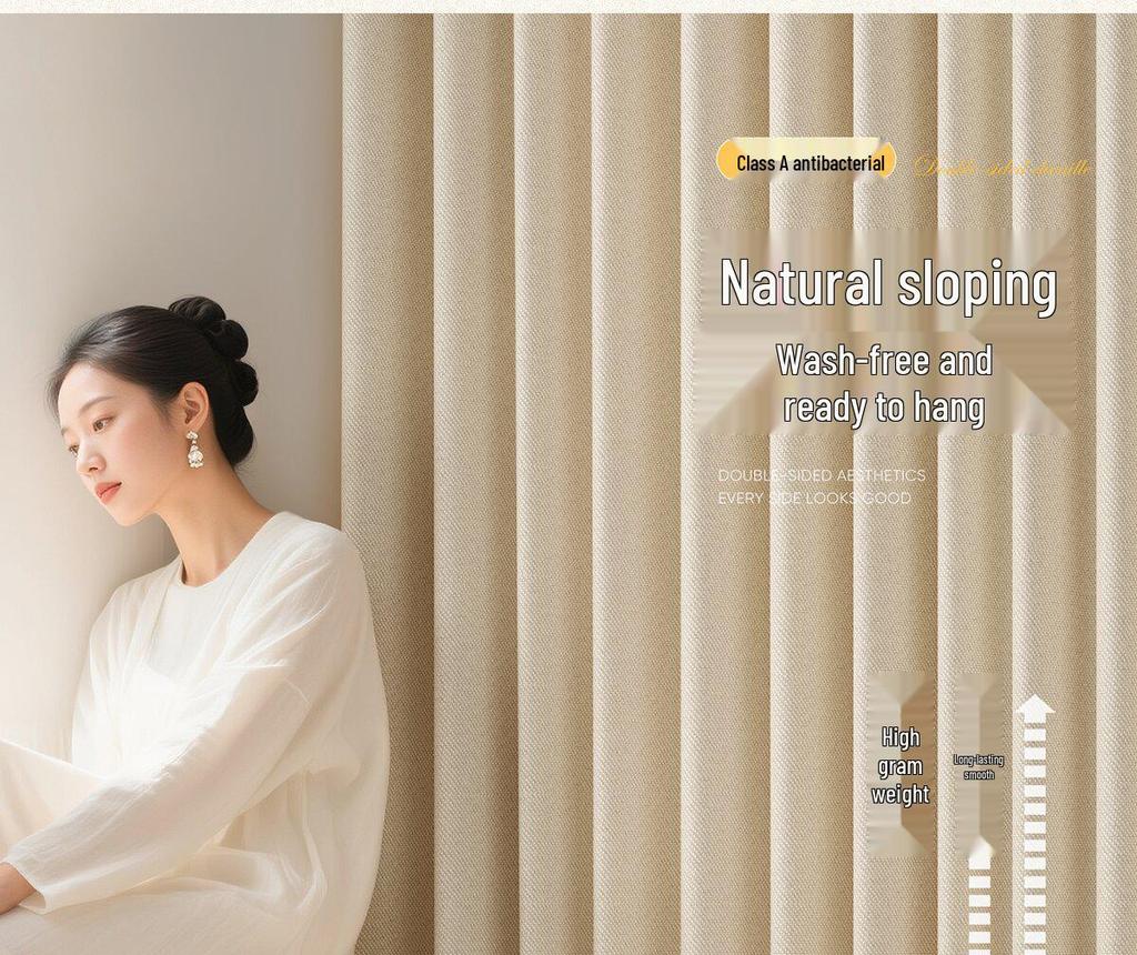 Double-Sided No-Drill Linen-Like Blackout Curtains for Living Room, Bedroom, or Balcony