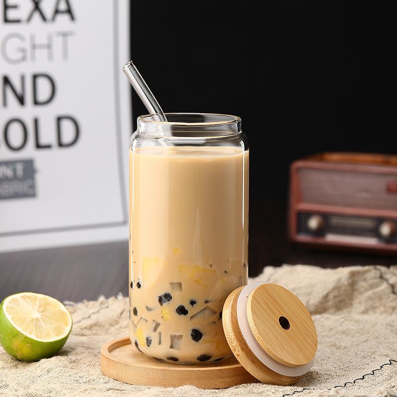 550ml High Temperature Resistant Straw Cup with Lid, Glass High Borosilicate Heat-resistant Glass Cup, Milk Tea Coffee Cola Cup